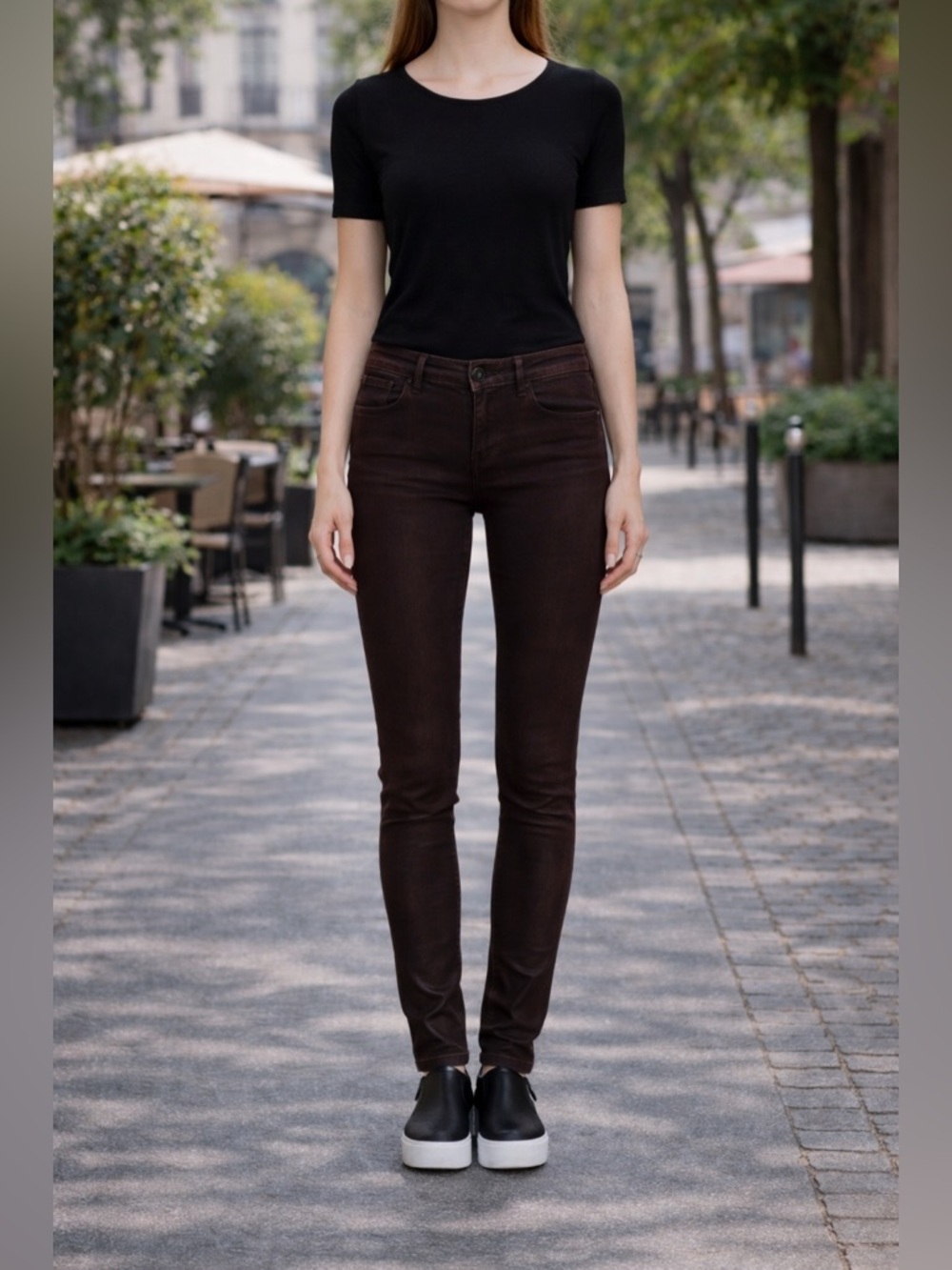 Habitual Eve High Rise Coated Skinny in Cardinal size 27